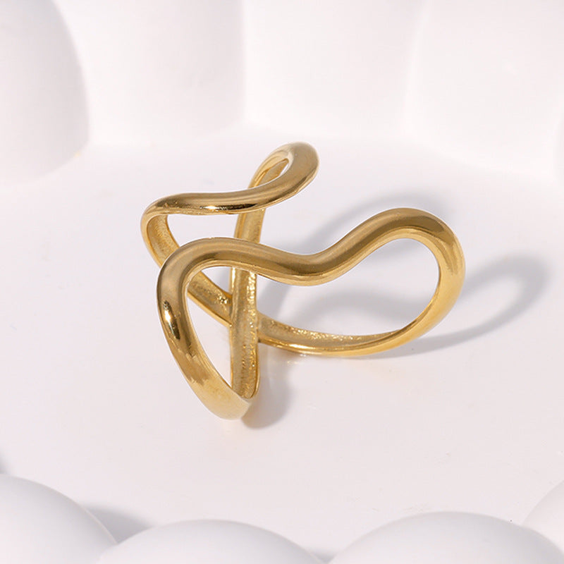 Minimalist Geometric Line Design Stainless Steel Adjustable Finger Ring for Women