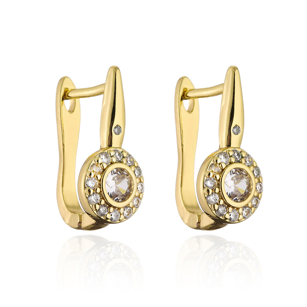 Orecchini Minimalisti Geometrici da Donna in Ottone Placcato Oro 18K con Intarsio in Zirconi