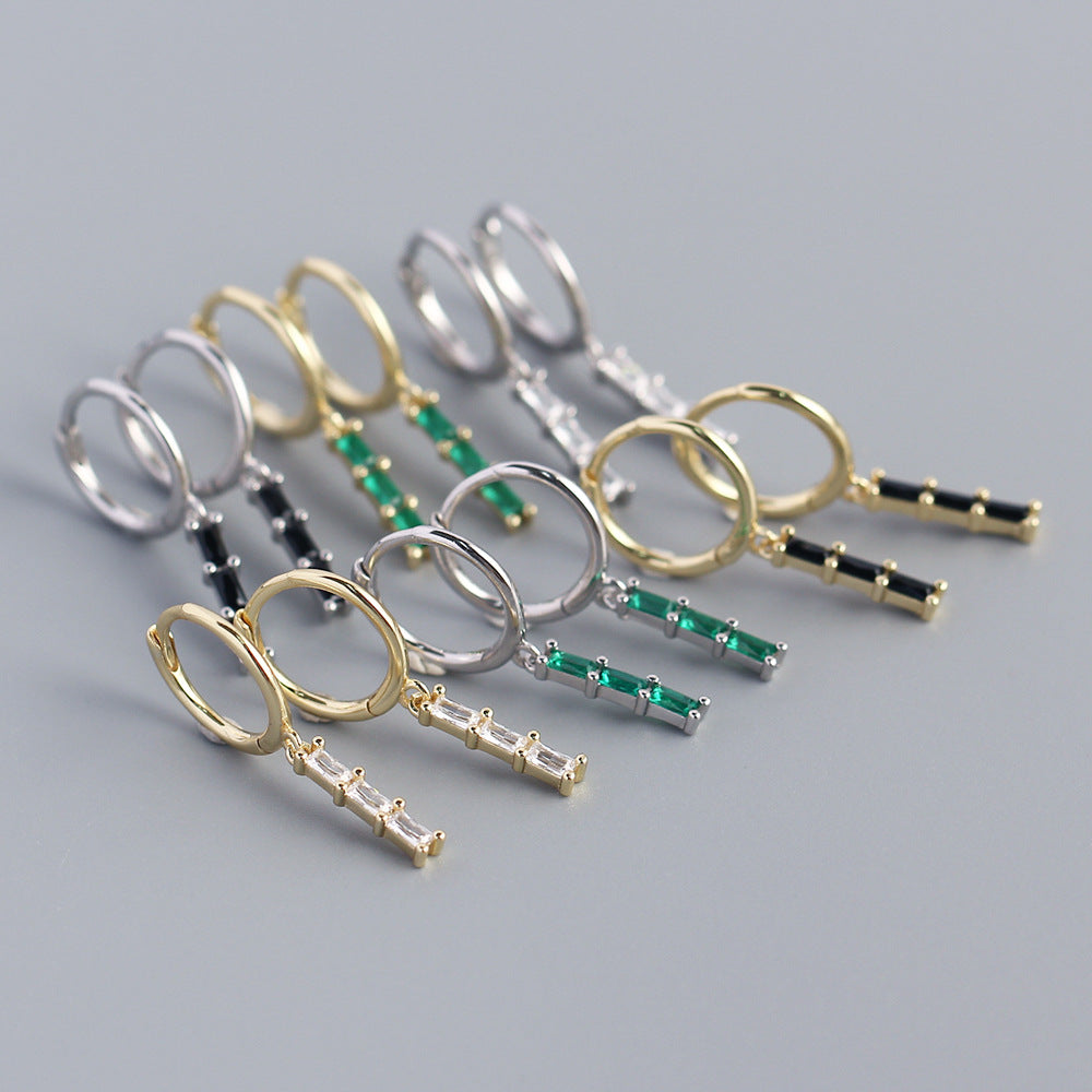 Minimalist Geometric Rectangular S925 Sterling Silver Hoop Earrings with Zircon Inlay for Women