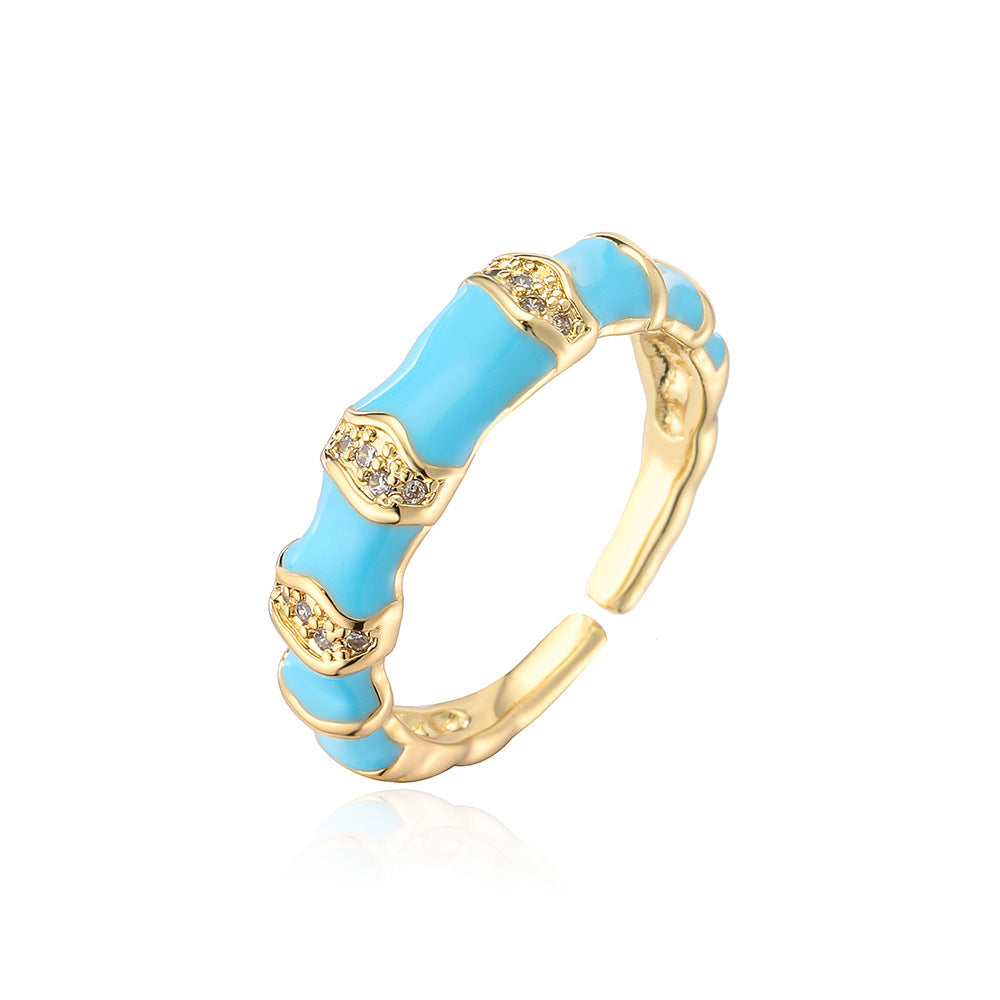 Minimalist Geometric Open Ring for Women Made of Brass with 18K Gold Plating and Zircon Inlay