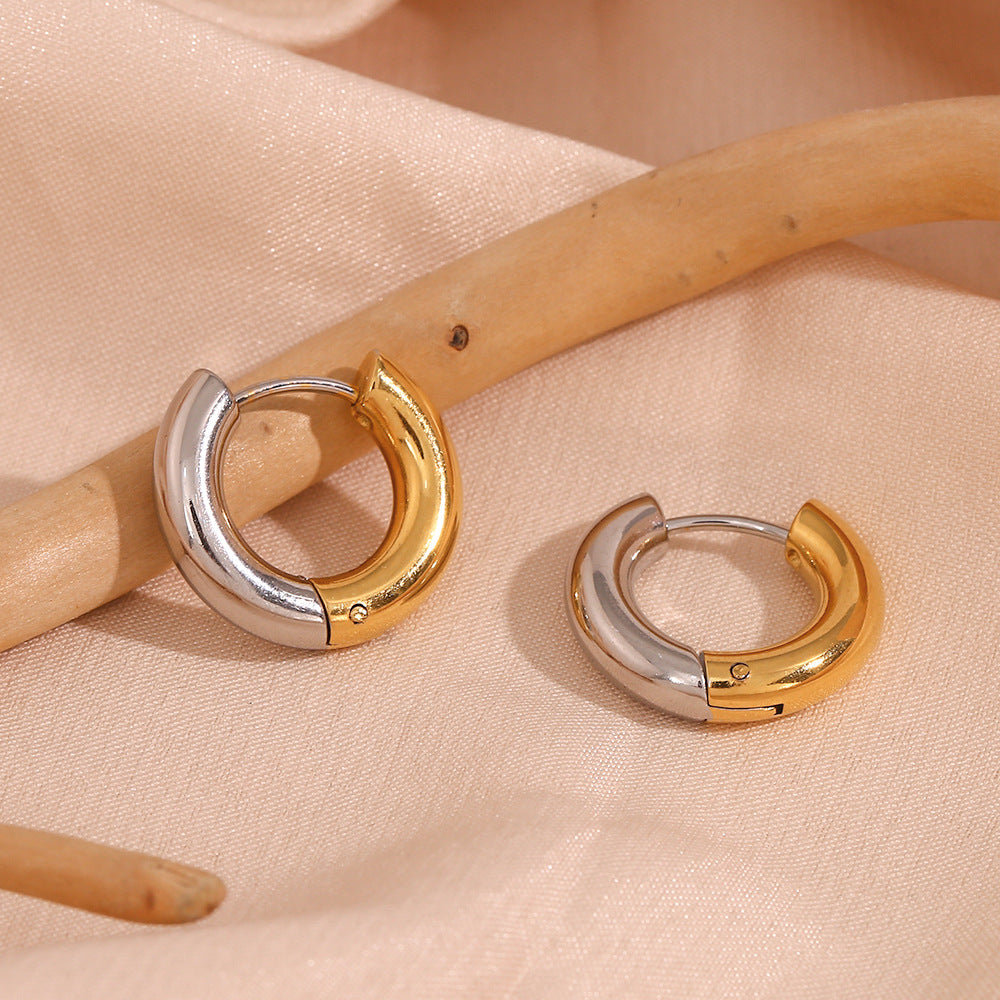 Pendientes de aro de acero inoxidable geométricos minimalistas con acabado chapado para mujer