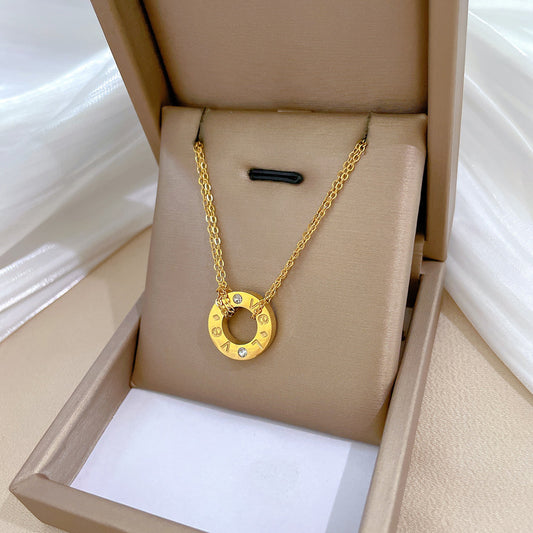 Collar de Cadena con Colgante LOVE en Forma de O Minimalista de Acero de Titanio Unisex