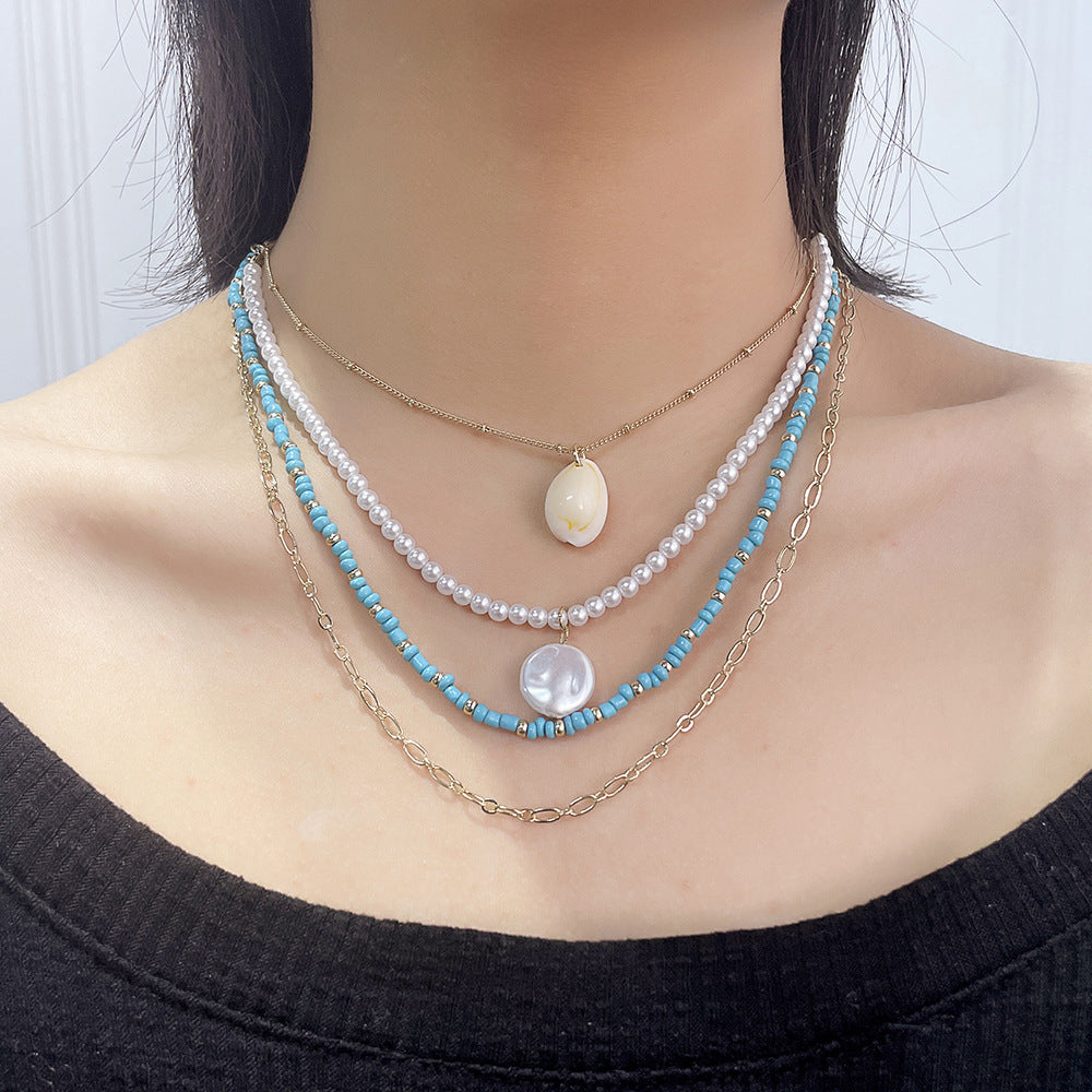 Vintage Geometric Handmade Beaded Multi-Layer Necklace