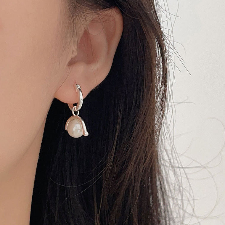Elegantes Pendientes de Negocios de Plata de Ley 925 Bañados en Oro con Incrustaciones de Perlas Redondas en Forma de Lágrima, Diseño Geométrico