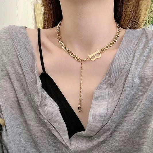 Vintage Minimalist Letter Round Titanium Steel Plated Necklace for Women