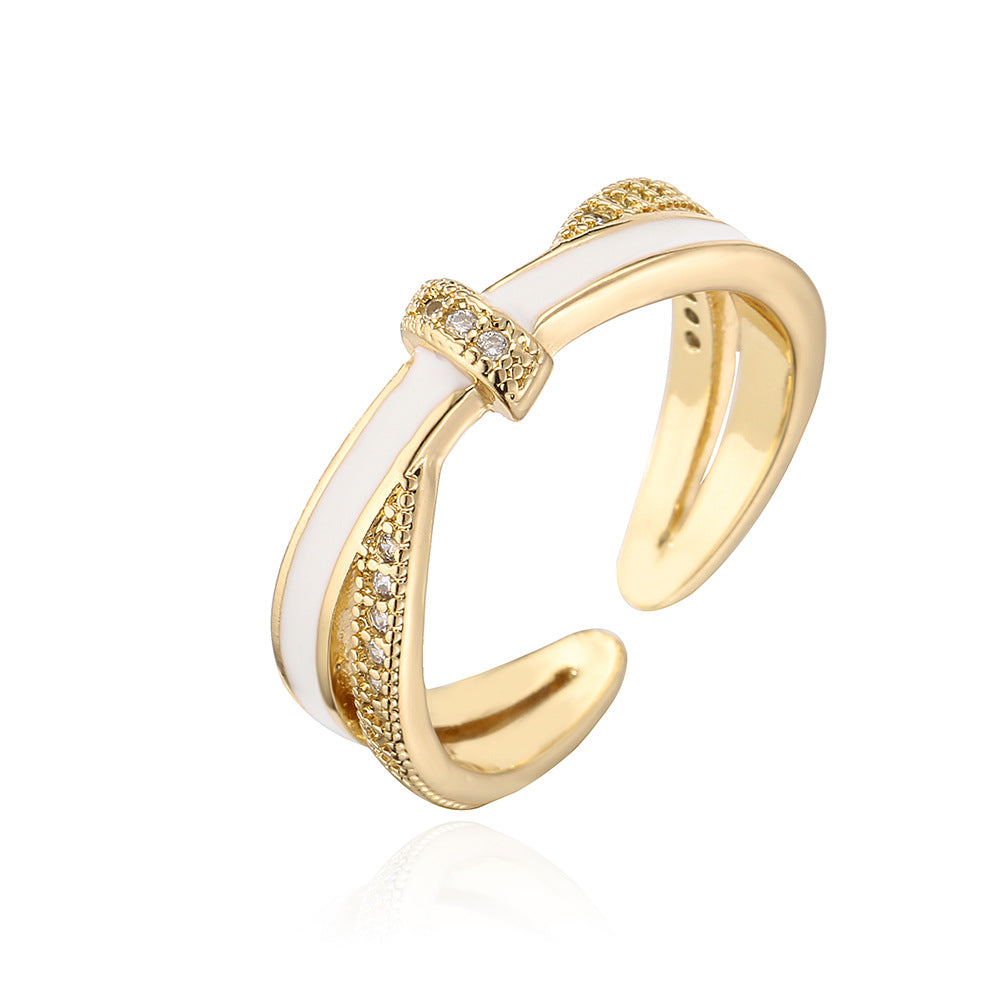 Minimalist Geometric Open Ring for Women in Copper with 18K Gold Plating and Enamel Finish, Set with Zircon