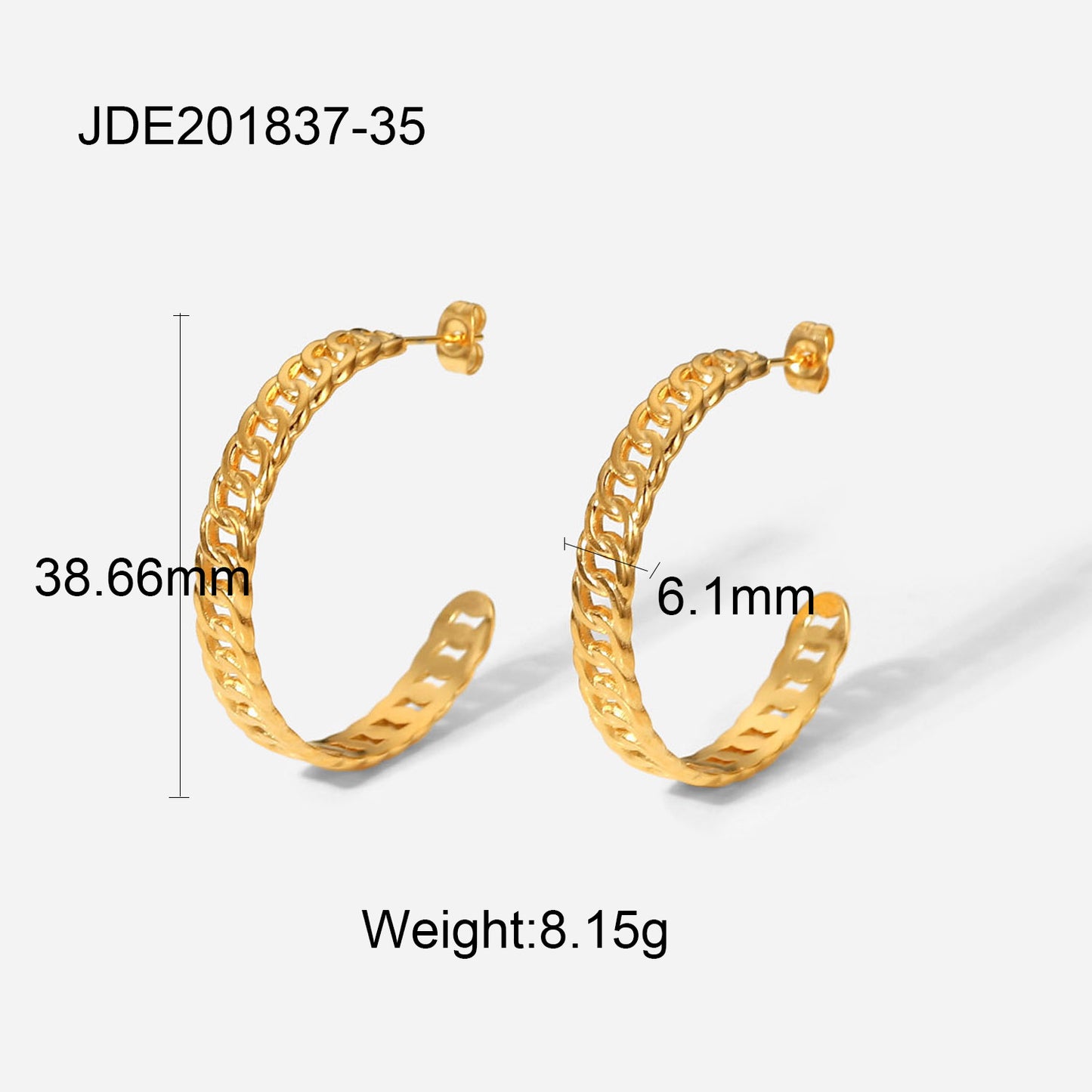 Fashionable 18K Gold Plated Stainless Steel Geometric C-Shaped Chain Hoop Earrings for Women