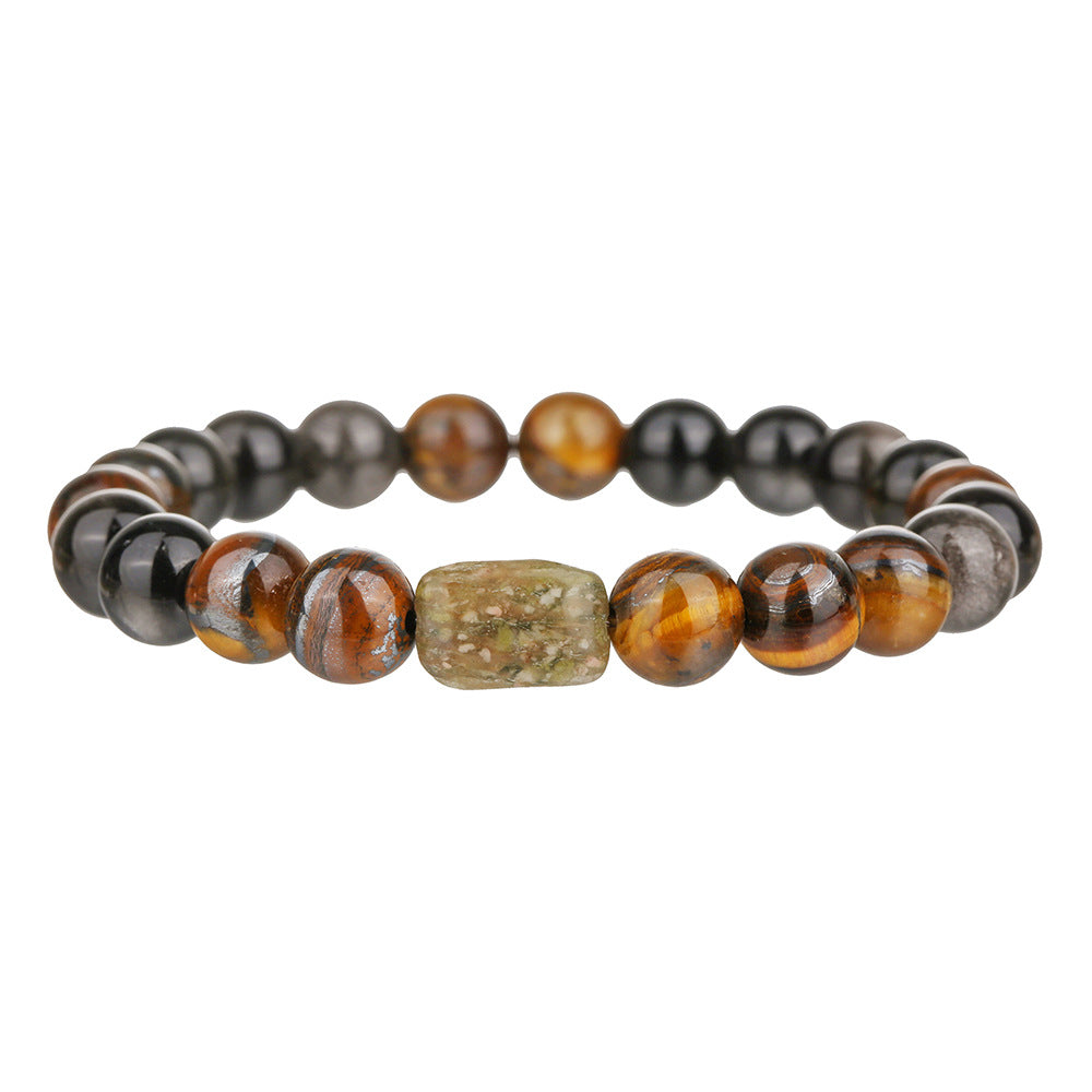 Minimalist Geometric Round Obsidian Tiger Eye Handmade Beaded Bracelet Unisex
