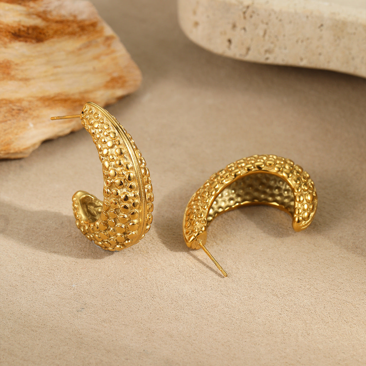 Minimalist Geometric Stainless Steel Gold-Plated Hoop Earrings for Women