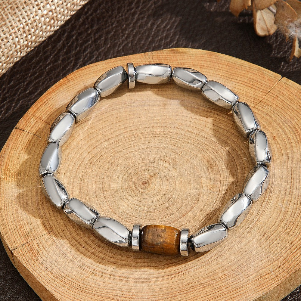 Vintage Casual Geometric Handmade Turquoise Hematite Bracelet for Men and Women