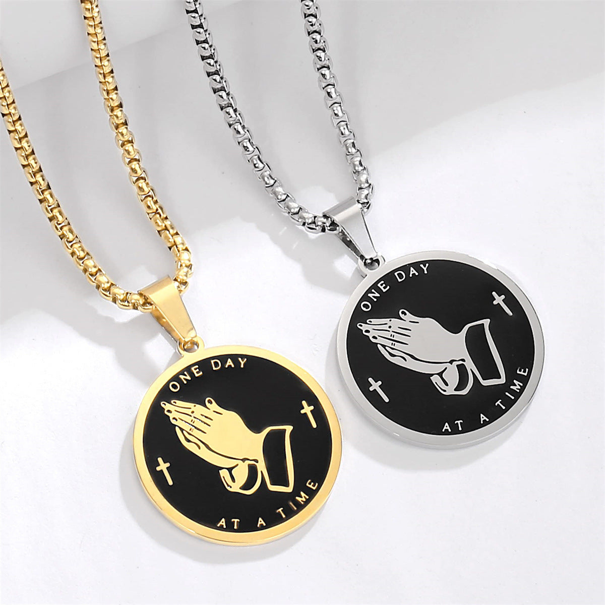 Hip Hop Style Geometric Round Stainless Steel Pendant Necklace with Plated Titanium Steel Charm for Unisex