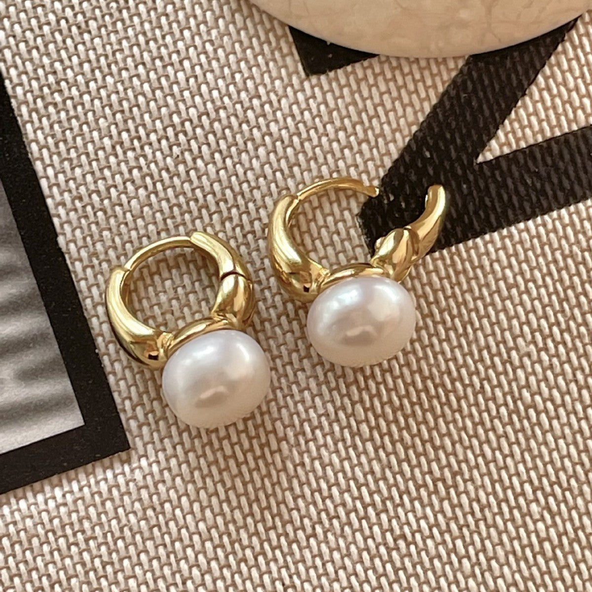 Minimalist Pearl Stud Earrings in 925 Sterling Silver with Gold Plating, Letter-Shape Design, Fresh and Sweet Style