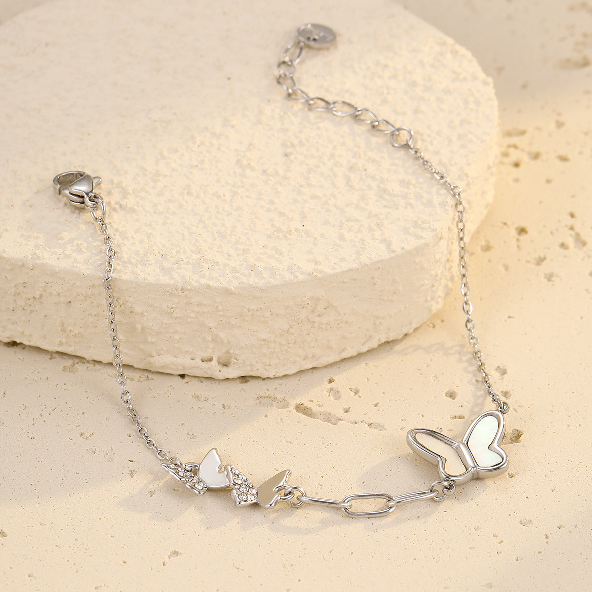 Minimalist Butterfly Shell Design Titanium Steel Bracelet for Women with Rhinestone Inlay and Plated Finish