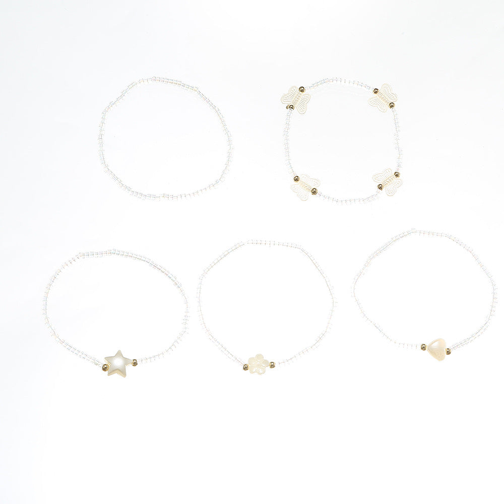 Conjunto de pulseras de abalorios de mariposas, flores, corazones y estrellas estilo coreano para niñas, joyas de mano temáticas de princesas