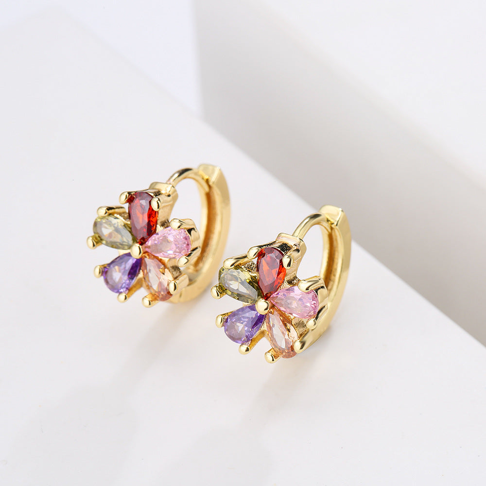 Orecchini a farfalla floreale geometrica minimalista in rame con placcatura in oro 18K e dettagli in zircone