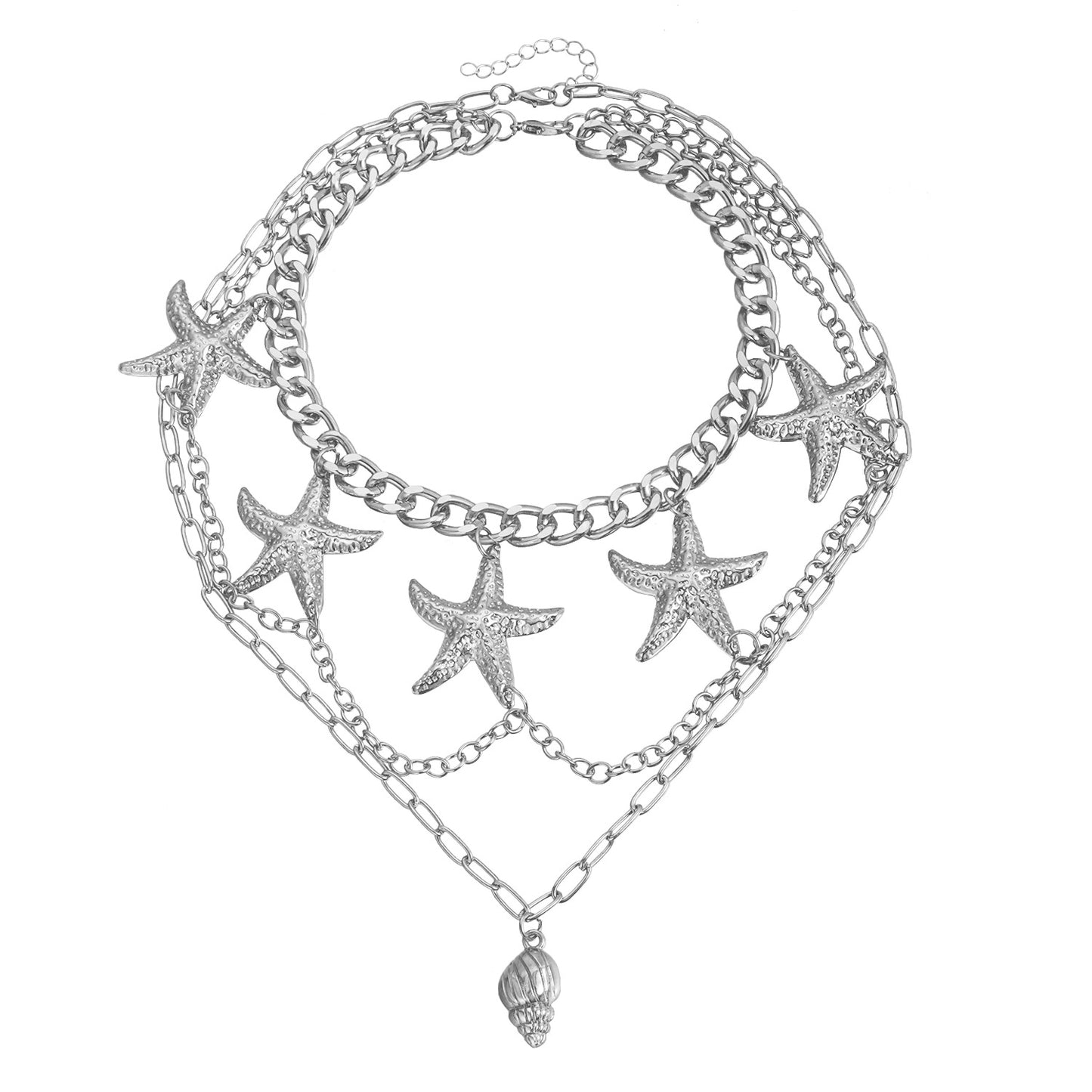 Vintage Starfish Seashell Beach-Themed Necklace for Women Alloy Pendant with Plated Finish on Clavicle Chain