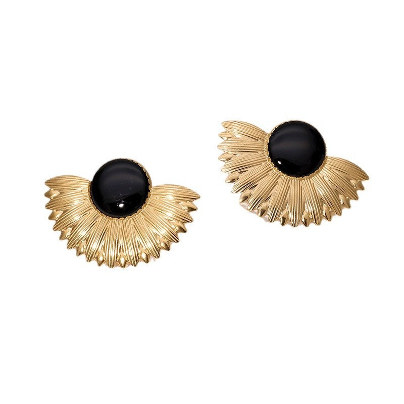 Geometric Fan-Shaped Earrings in Stainless Steel with Gold Plating for Women Minimalist Elegant French Vintage Style