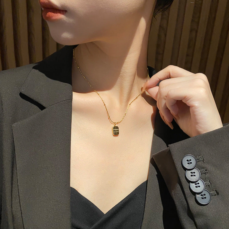 Minimalist Geometric Square Titanium Steel Plated Pendant Necklace for Women Unisex Delicate Clavicle Chain Versatile Sweater Chain