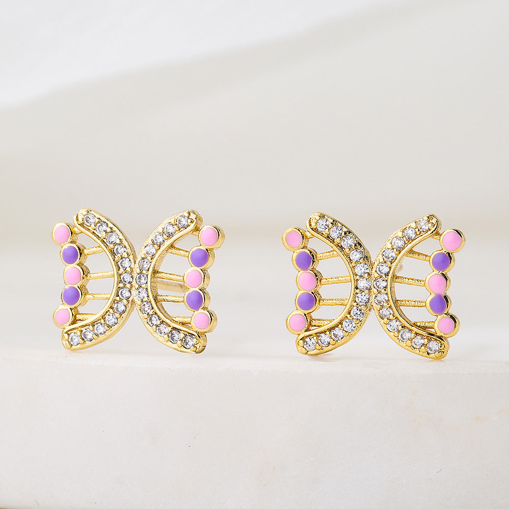 Minimalist Butterfly-Shaped Copper Earrings with 18K Gold Plating and Enamel Finish for Women