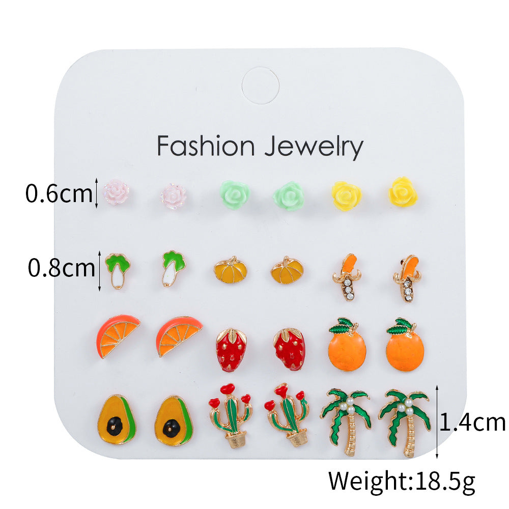 Fashion Elegant Colorful Drip Oil Animal and Floral Stud Earrings Set for Women