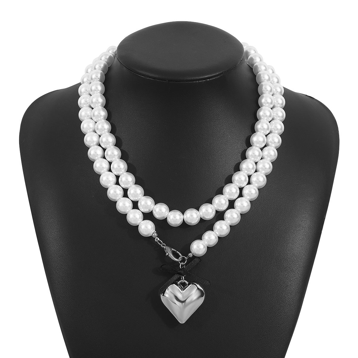 Dolce Collana con Fiocco a Nastro Minimalista a Cuore con Perla da Donna con Finitura Placcata e Delicata Catena per Clavicola