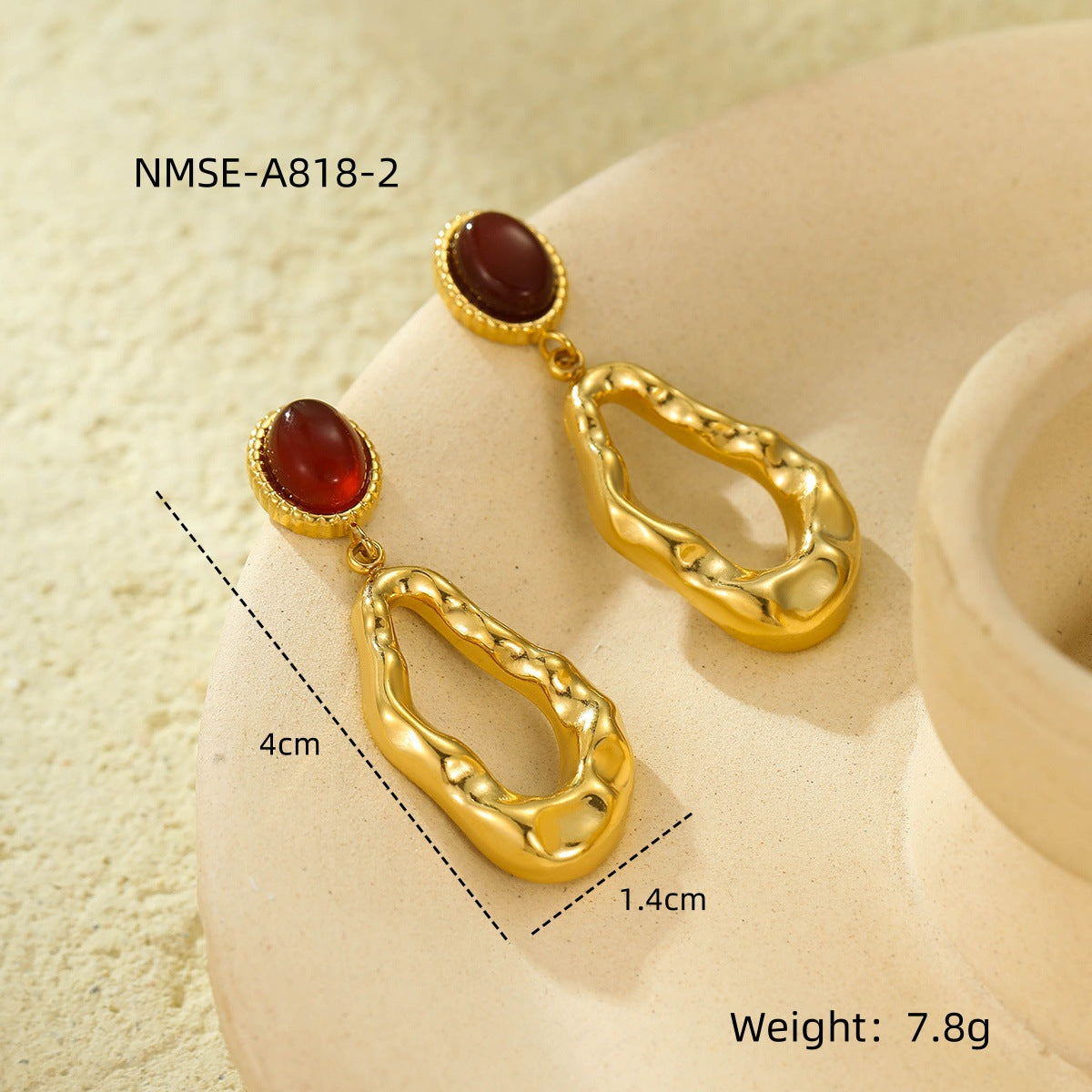 Aretes de Acero Inoxidable Estilo Vintage Geométricos con Ojo de Gato y Piedras Naturales Turquesa