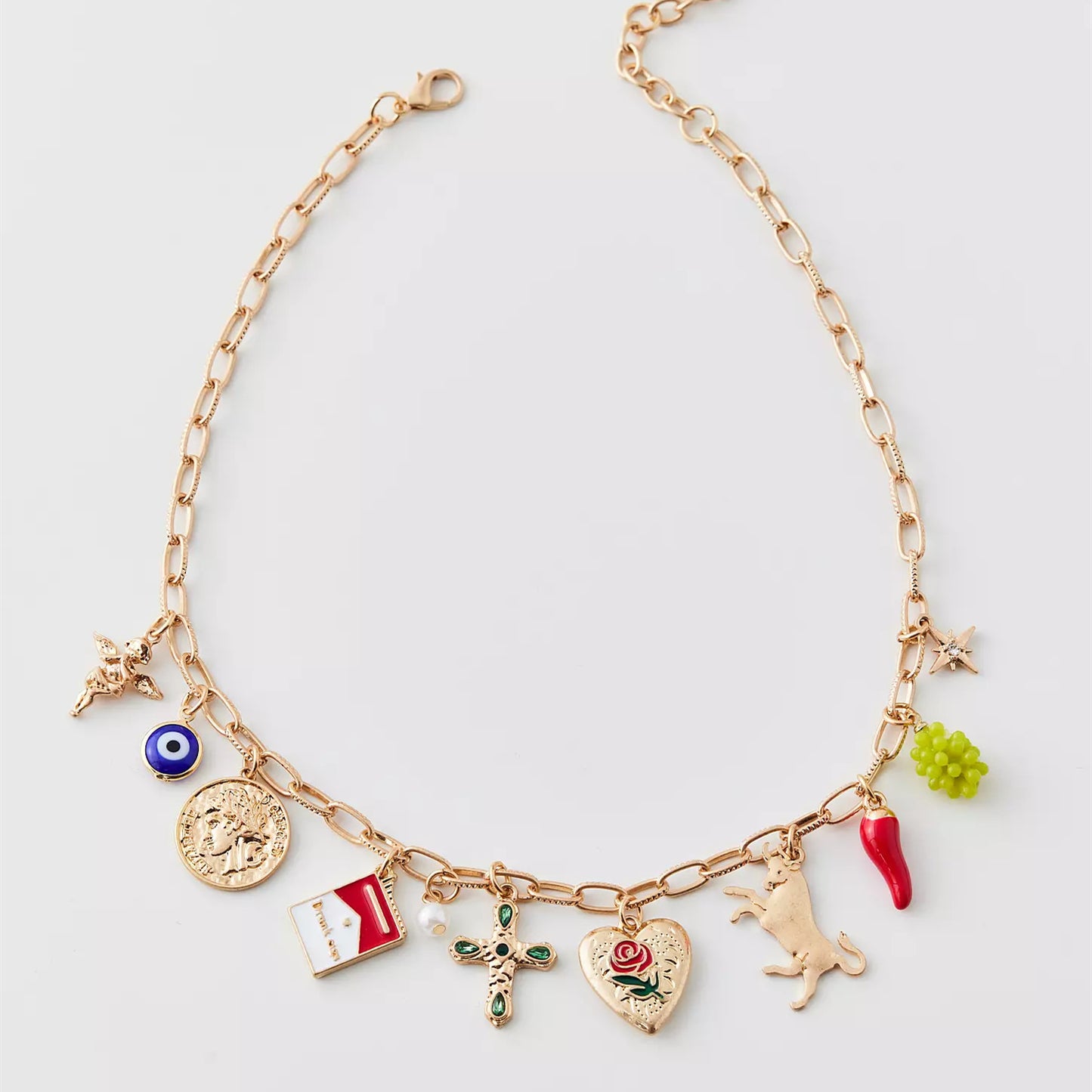 Vintage Gold Plated Brass Heart Cross Charm Bar