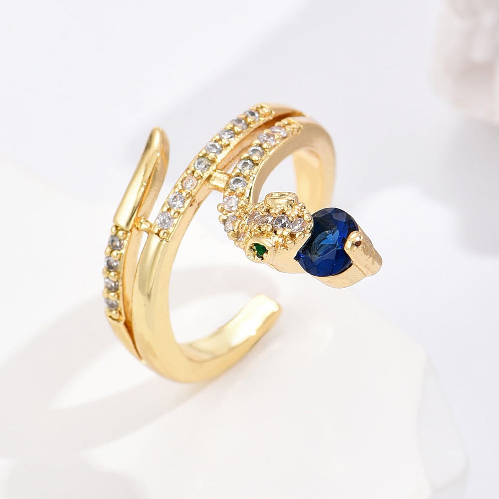 Minimalist Geometric Copper Ring with 18K Gold Plating and Micro-Paved Zirconia for Women