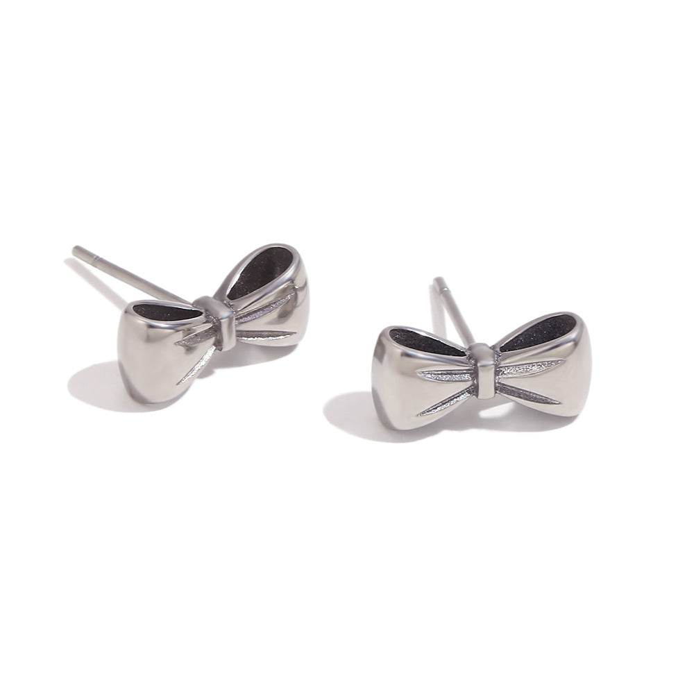 Minimalist Fashion Bow Knot Stainless Steel Necklace for Women with 18K Gold Plating