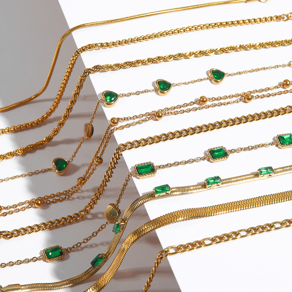 Geometric Luxury Plated Titanium Steel Box Chain Bracelet with Rhinestone Accents for Women