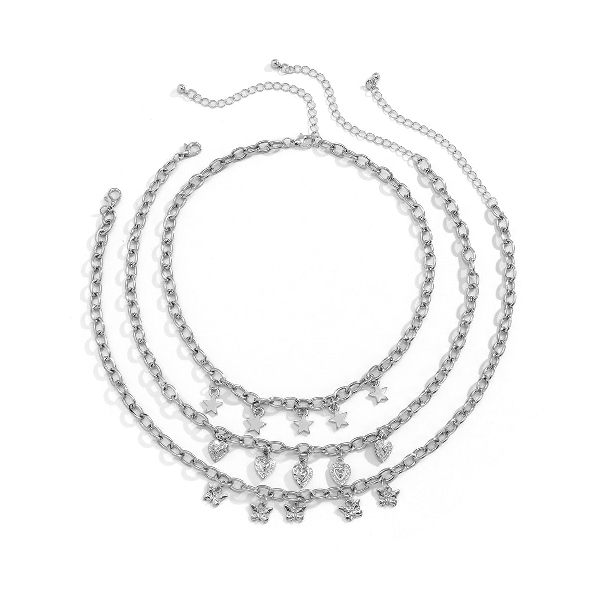 Punk Style Heart and Star Pendant Necklace for Women with Alloy Chain and Electroplated Finish