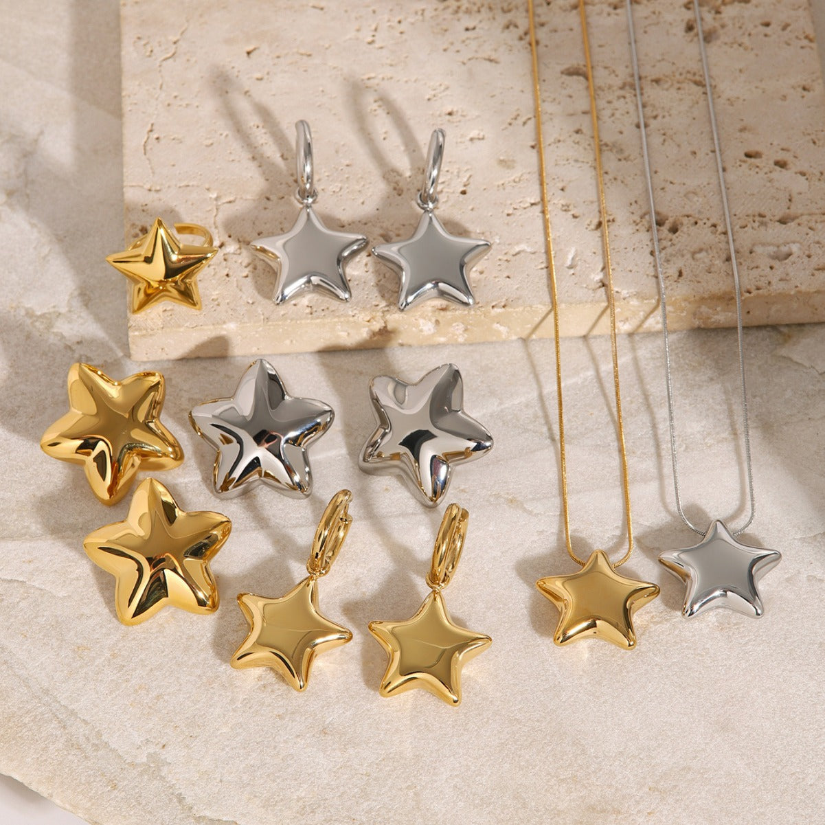Minimalist 18K Gold Plated Star Stainless Steel Snake Chain Necklace for Women