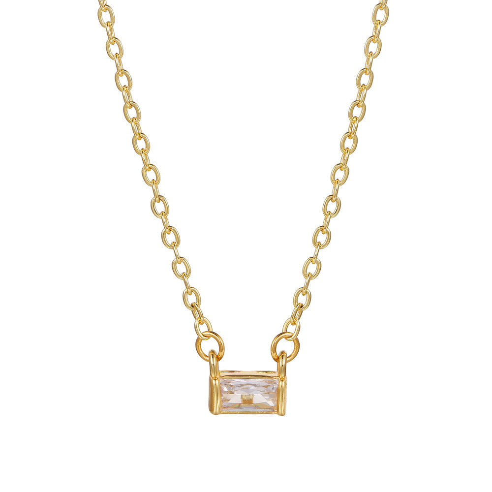 Fashionable Square Birthstone Pendant Necklace in Copper with Gold Plating and Zirconia for Women