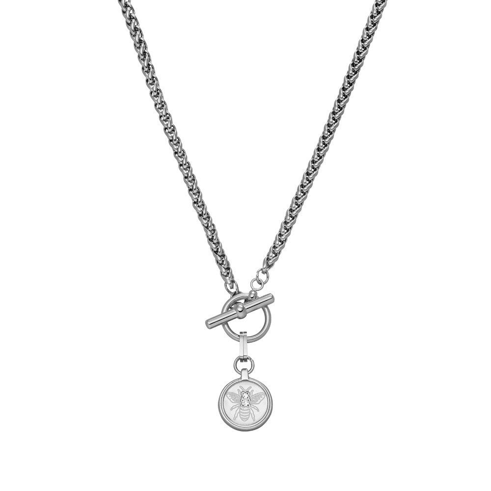 Elegante Collana Pendente a Forma di Ape in Acciaio al Titanio con Placcatura in Oro 18K per Donna