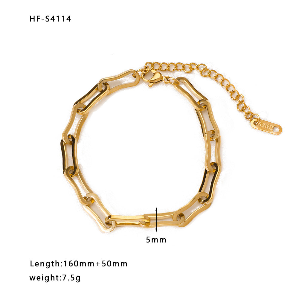 Punk Style Adjustable U-Shaped Geometric Bracelet for Women and Men Made of 316 Stainless Steel with 18K Gold Plating