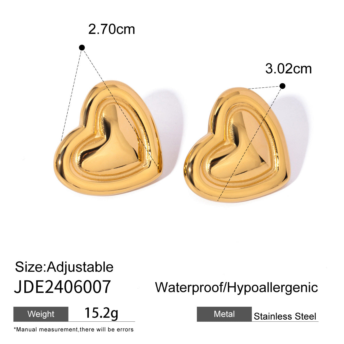 Pendientes de acero inoxidable minimalistas con forma de corazón y acabado chapado para mujer