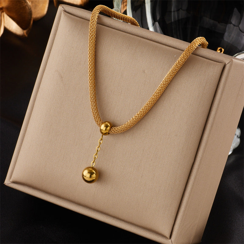 Fashionable Vintage-Inspired Titanium Steel Necklace with Star Moon and Round Pendant on Chain