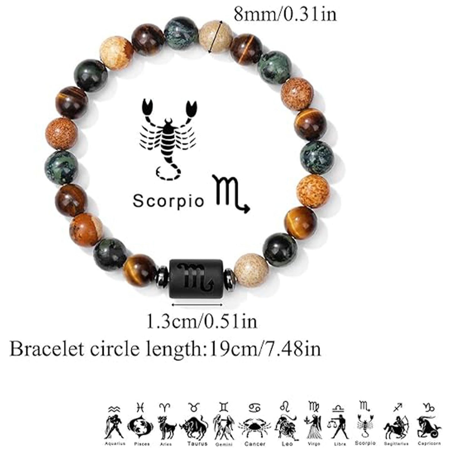 Unisex Natural Stone Zodiac Beaded Bracelet Geometric Elastic String Handmade