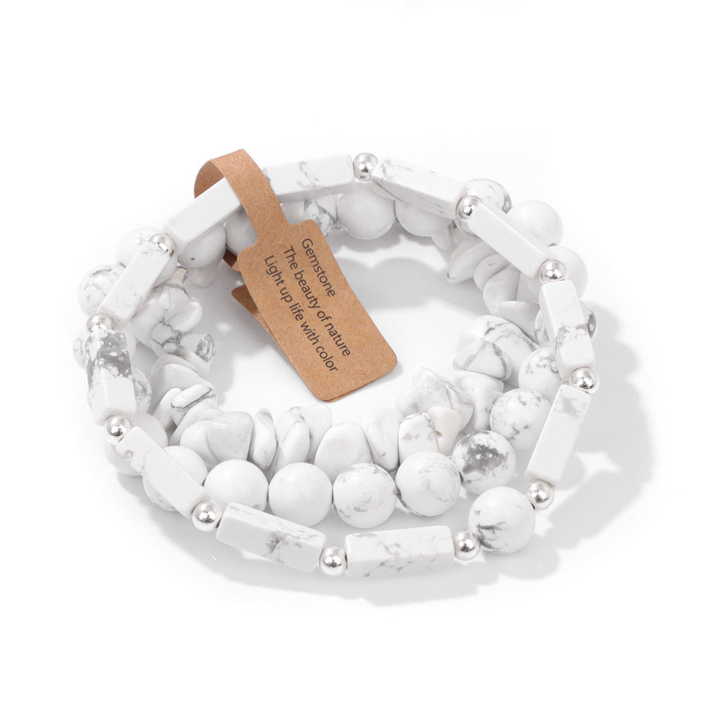 Vintage Geometric Rectangle Crystal Beaded Bracelet Set for Unisex
