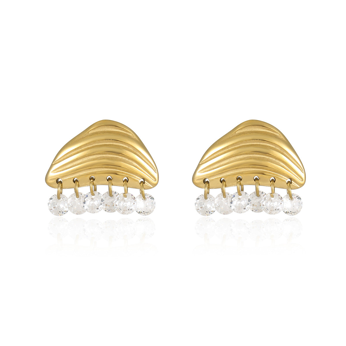 Pendientes de acero inoxidable dorado con diseño geométrico vintage y circonitas para mujer