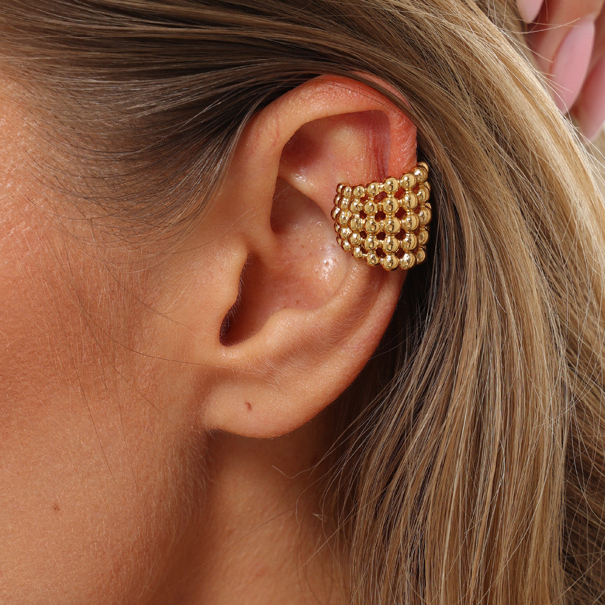 Minimalist Round Geometric PVD Stainless Steel Hollow C-Shaped Ear Cuff for Women