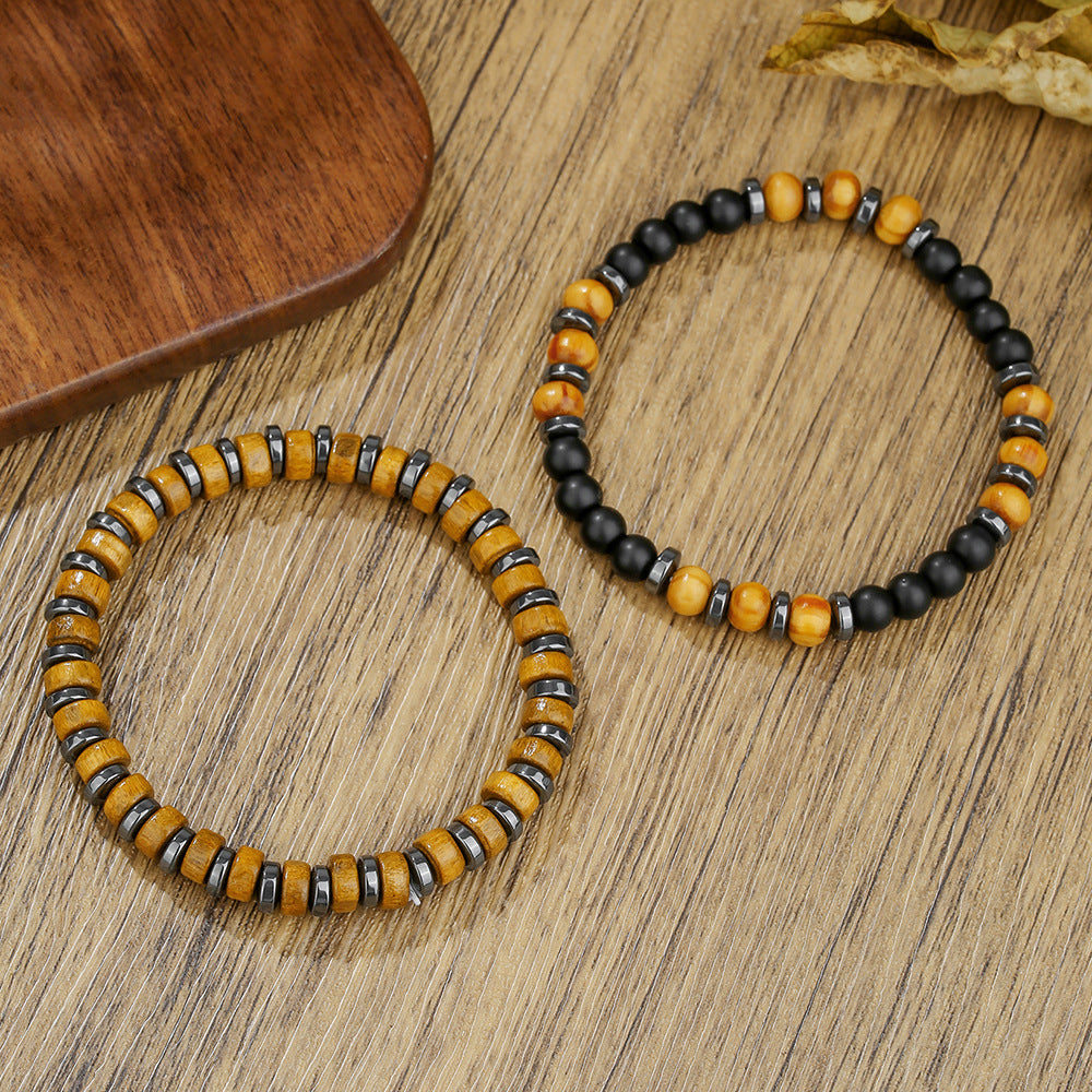 Minimalist Men's Natural Wood Round Bead Bracelet
