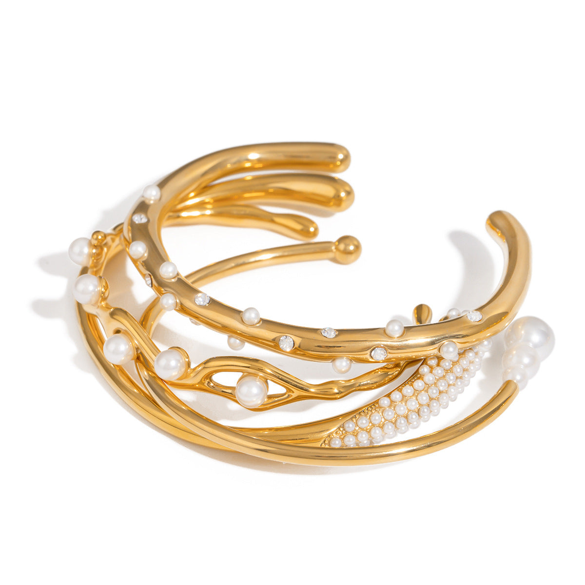 Bracciale in acciaio inossidabile placcato con intarsio in perla geometrica rotonda