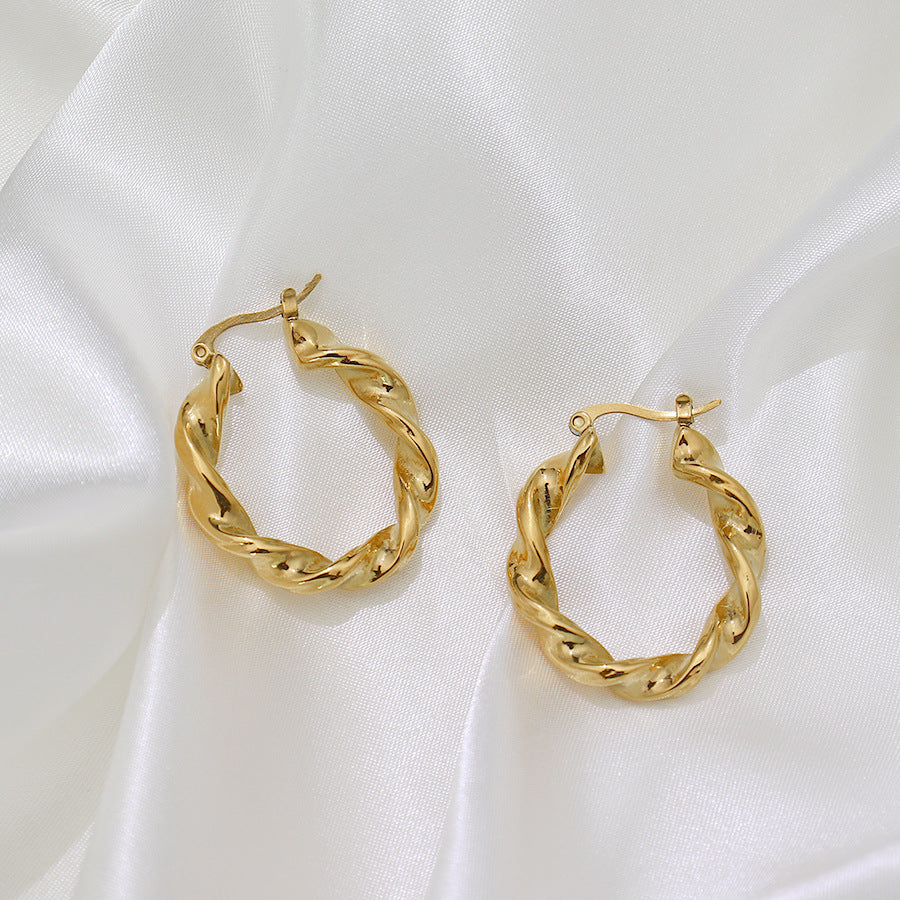 Pendientes de aro retorcidos geométricos minimalistas de acero inoxidable chapado en oro de 18 quilates, joyería de moda para mujer