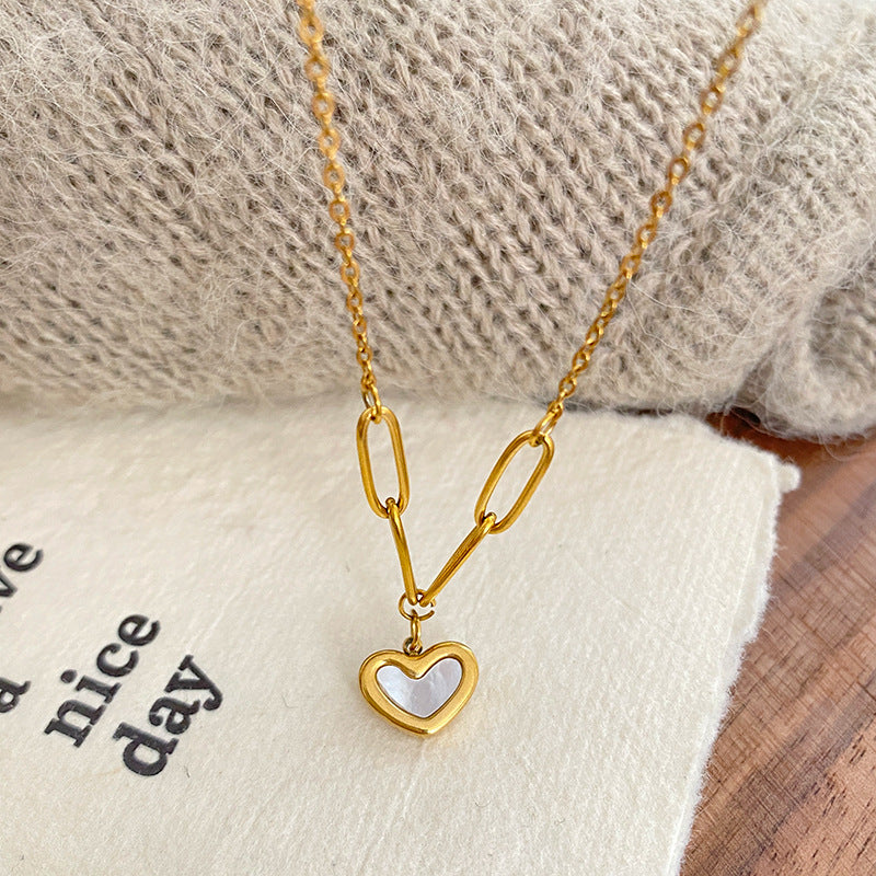 Layered Heart Micro-pave Shell Plated Titanium Steel Necklace for Unisex