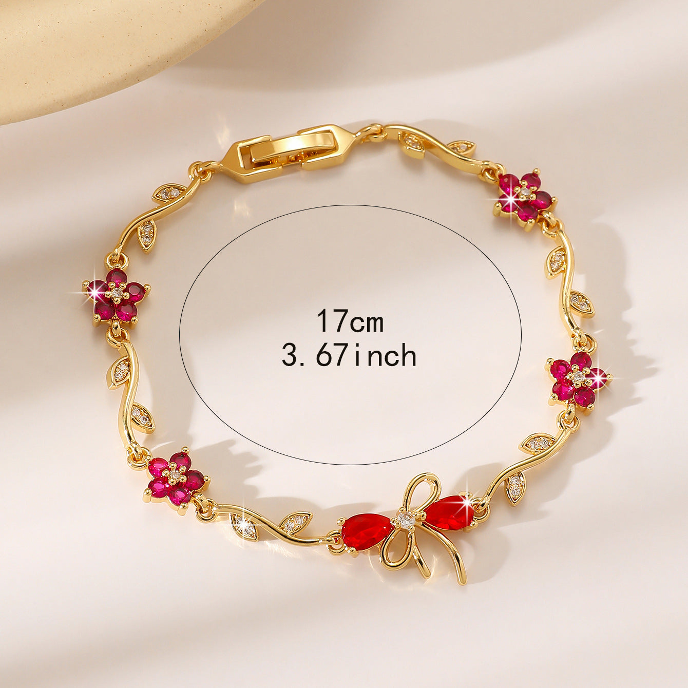 Luxury Gold Plated Brass Leaf Bracelet with Cubic Zirconia Inlay Unisex Floral Design