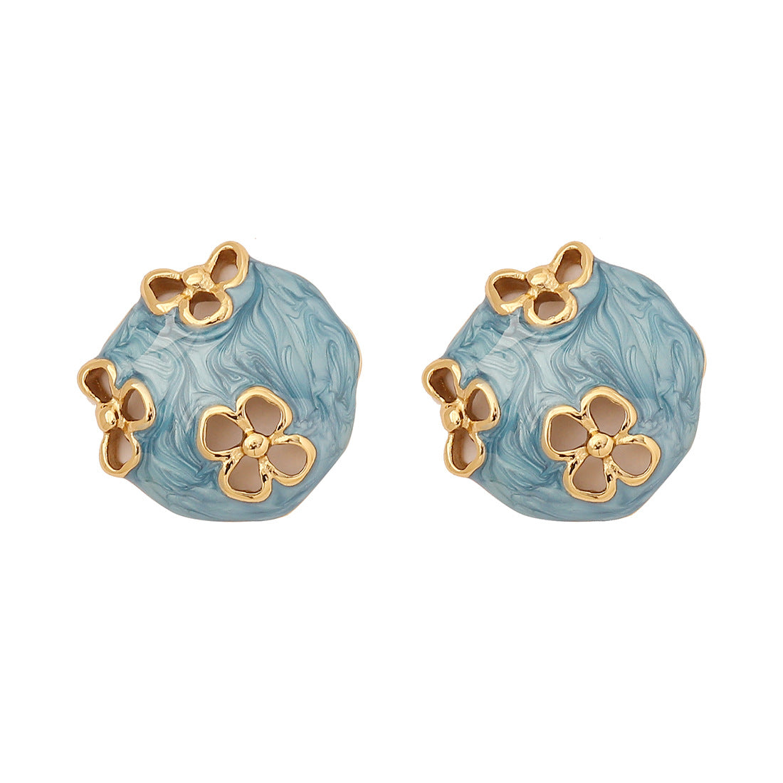 Vintage Floral Enamel Stainless Steel Stud Earrings with Hollow-Out Round Flower Design for Women