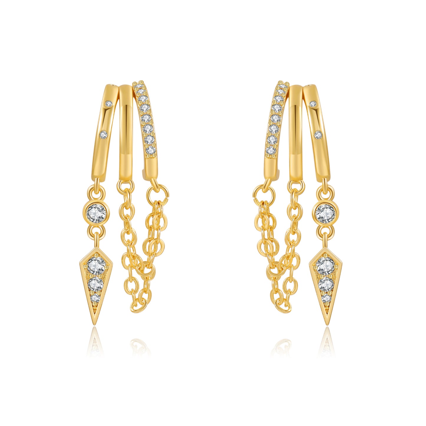 Hip-hop Gold Plated Brass Teardrop Round Cubic Zirconia Earrings with 925 Sterling Silver Posts for Women