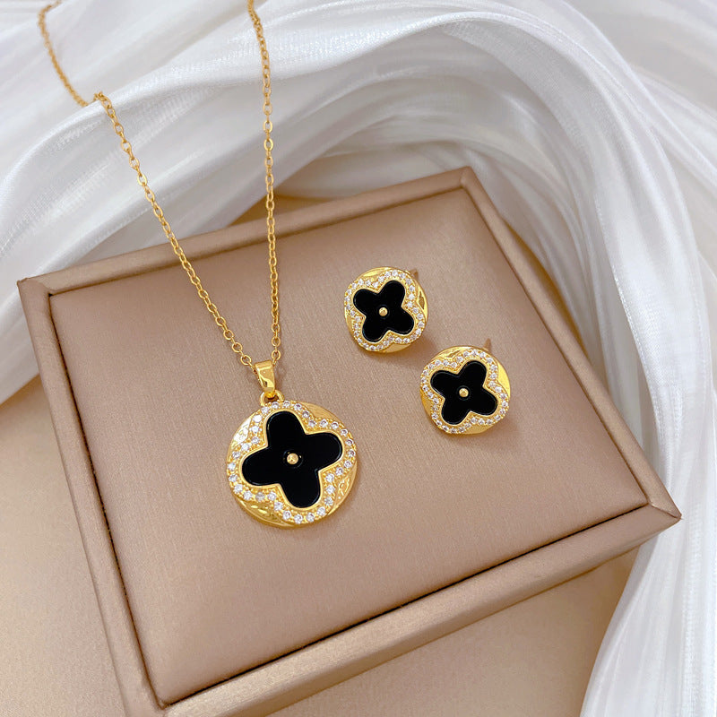 Luxury Fresh and Sweet Plated Brass Zircon Micro-Pave Earrings and Necklace Set
