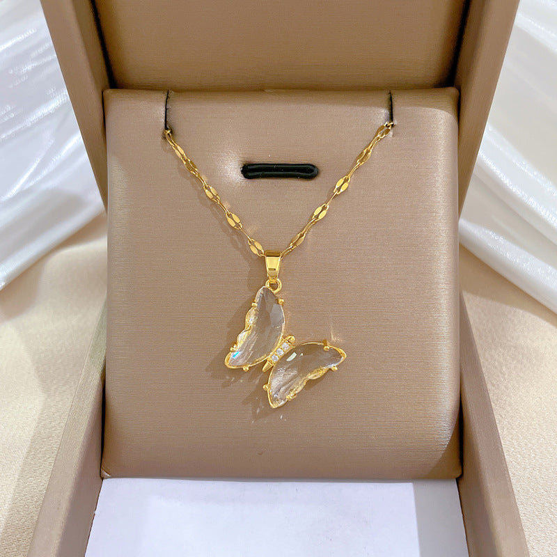 Collana Unisex in Acciaio al Titanio Geometrico a Farfalla con Ciondolo Placcato in Rame